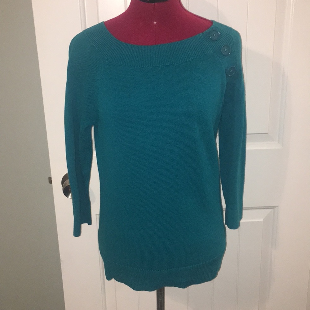 LOFT Turquoise sweater with button detail